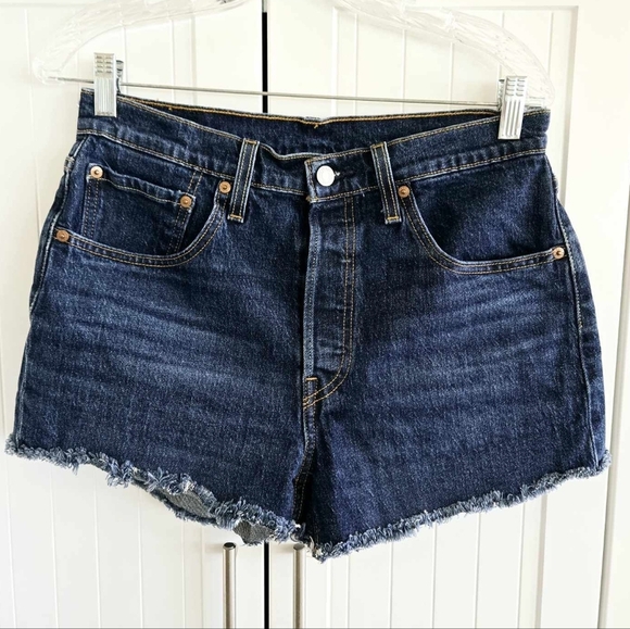 LEVI'S 501 Dark Wash Cut-Off High Rise Jean Shorts size 30 - Picture 2 of 12
